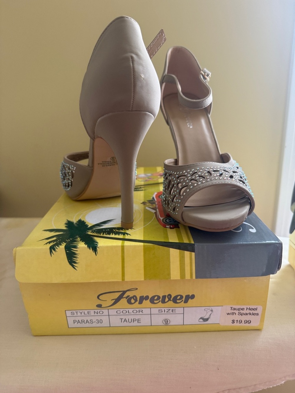 Forever Taupe Sparkle Open-Toe Ankle-Strap Heels